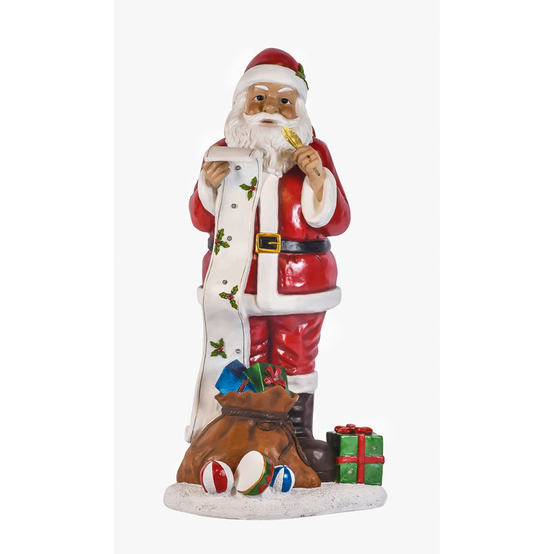 55"H Solar Santa Claus Checking His List Statement Garden Statuary, 27.56"x14.96"x55"inches