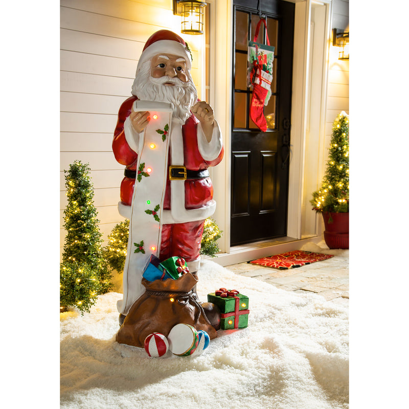 55"H Solar Santa Claus Checking His List Statement Garden Statuary, 27.56"x14.96"x55"inches