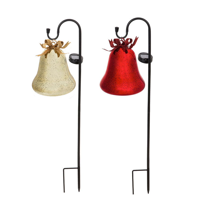 Evergreen Lighted Bell with Shephard's Hook, 2 ASST, Red and Gold, 5.9''x 5.9'' x 31.5'' inches