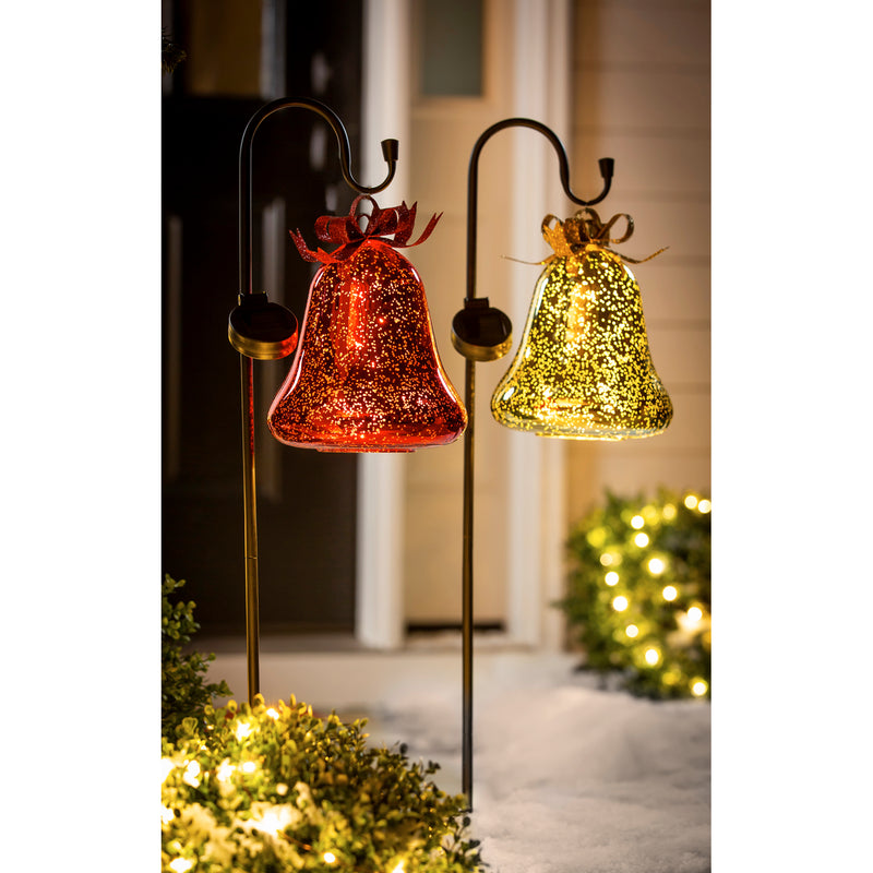 Evergreen Lighted Bell with Shephard's Hook, 2 ASST, Red and Gold, 5.9''x 5.9'' x 31.5'' inches