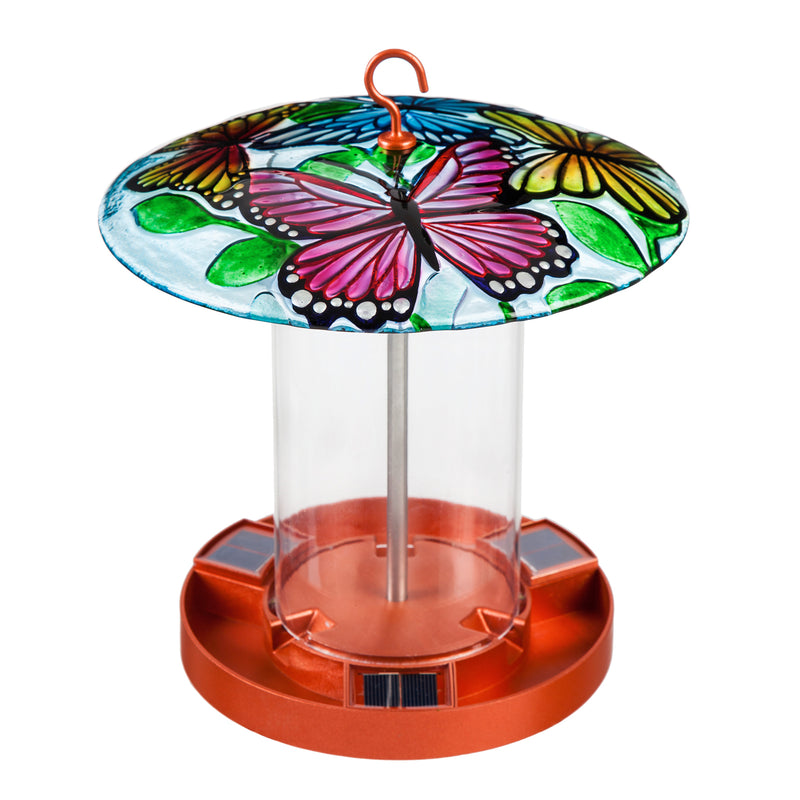 Solar Bird Feeder with Handpainted Embossed Glass, Butterflies,2sp6617