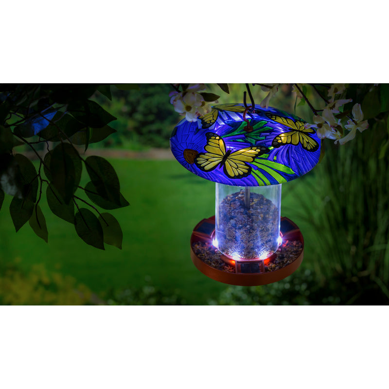 Solar Bird Feeder with Handpainted Embossed Glass, Butterflies,2sp6617