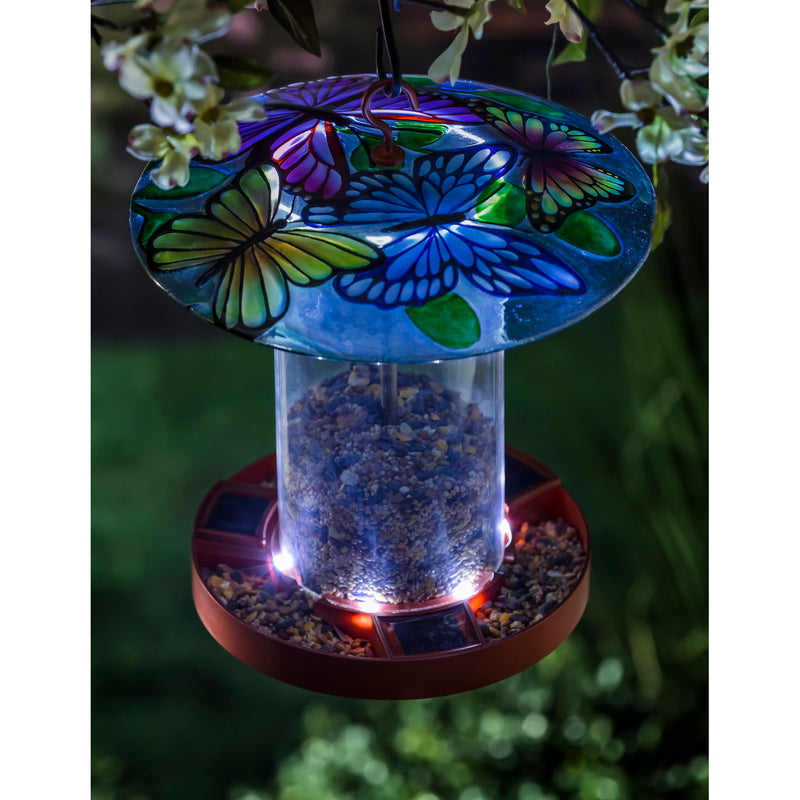 Solar Bird Feeder with Handpainted Embossed Glass, Butterflies,2sp6617
