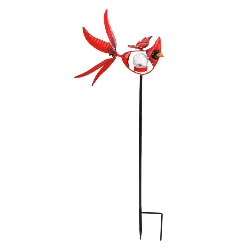 Evergreen Garden Stake,38"H Solar Cardinal Staked Wind Spinner,11x12x38 Inches
