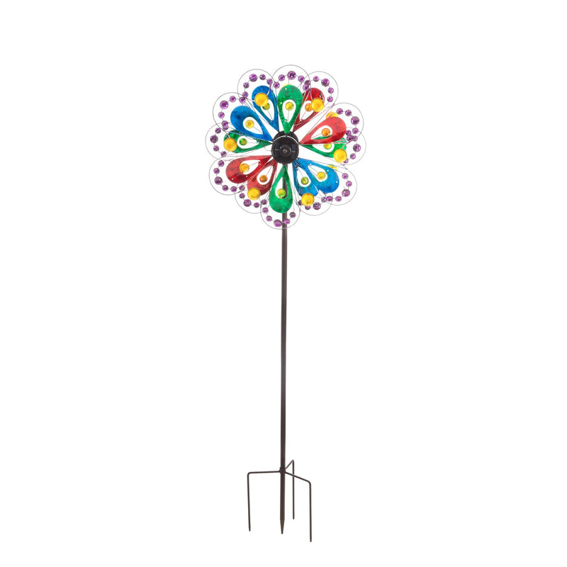 75"H Solar Wind Spinner, Colorful Petals with Dots,24"x24"x75"inches