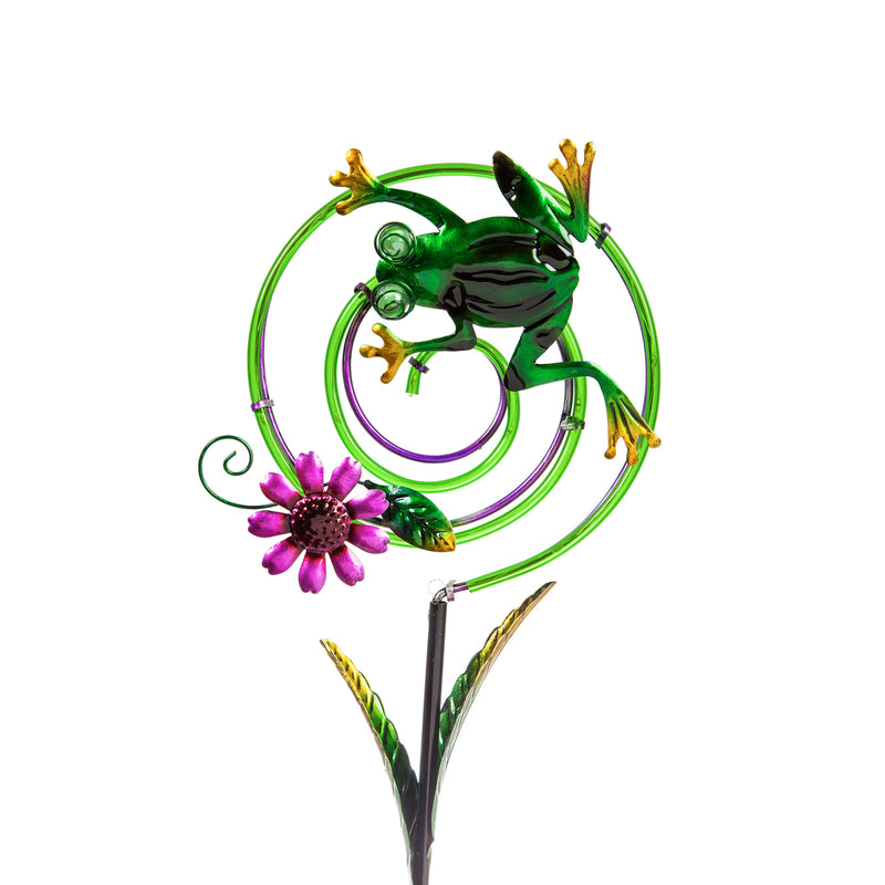 Evergreen 35.75"H Chasing Light Solar Swirl Garden Stake, 2 ASST., Frog/Ladybug, 1.8''x 8.5'' x 35.8'' inches