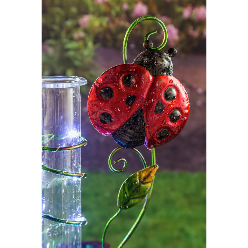 36.25"H Chasing Light Solar Rain Gauge Garden Stake, 2 ASST, Butterfly and Ladybug, 5.3"x7.7"x36.2"inches