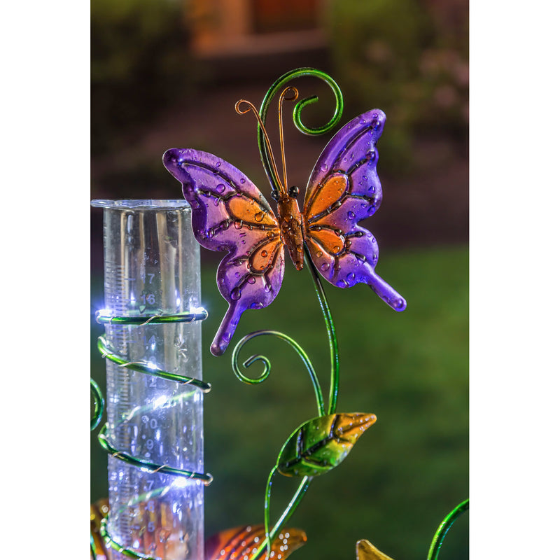 36.25"H Chasing Light Solar Rain Gauge Garden Stake, 2 ASST, Butterfly and Ladybug, 5.3"x7.7"x36.2"inches