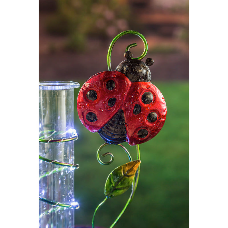 36.25"H Chasing Light Solar Rain Gauge Garden Stake, 2 ASST, Butterfly and Ladybug, 5.3"x7.7"x36.2"inches