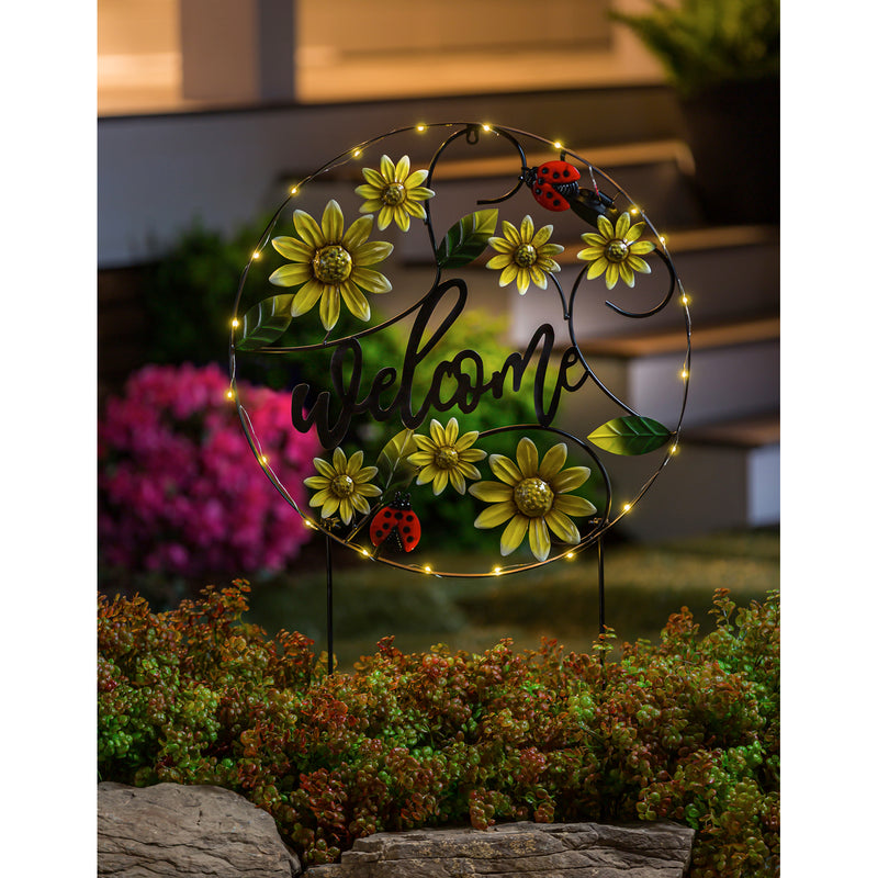 34.25"H Solar Welcome Garden Sign, Sunflowers,2sp7064