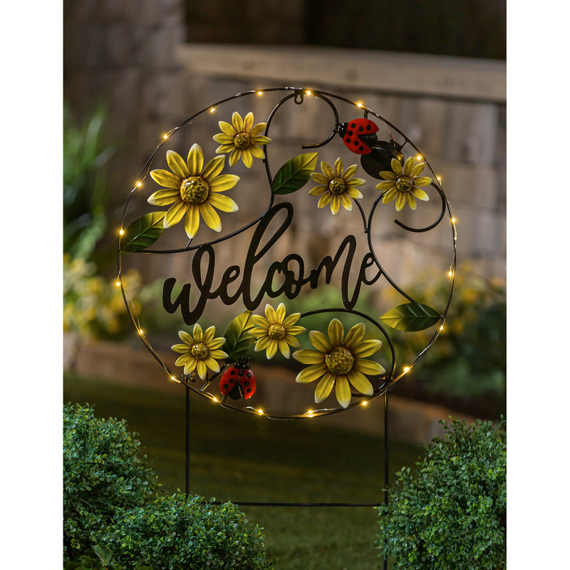 34.25"H Solar Welcome Garden Sign, Sunflowers,22.83"x0.79"x34.25"inches