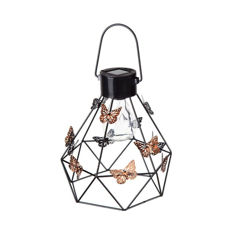 13.5"H Metal Solar Lantern with Gold Butterflies,9.06"x9.06"x13.39"inches