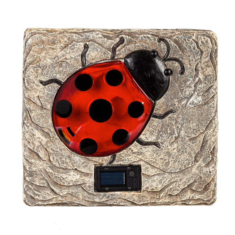 Hand Painted Glass Ladybug Solar Garden Stone, 12.2"x12.2"x1.18"inches