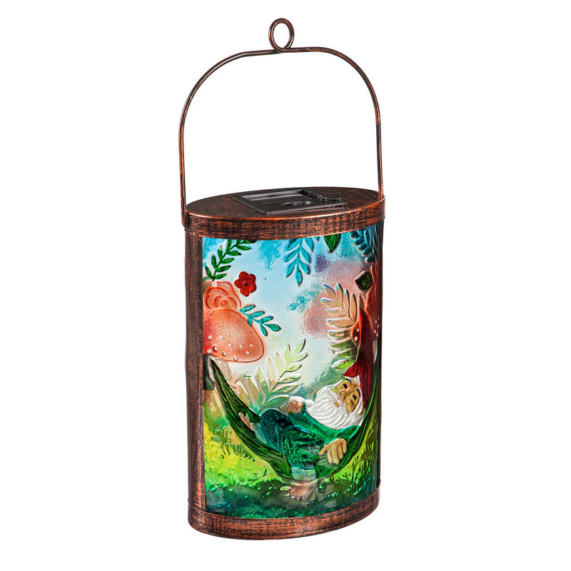 Handpainted Solar Glass Lantern, Peaceful Gnome,5.91"x3.74"x9.45"inches