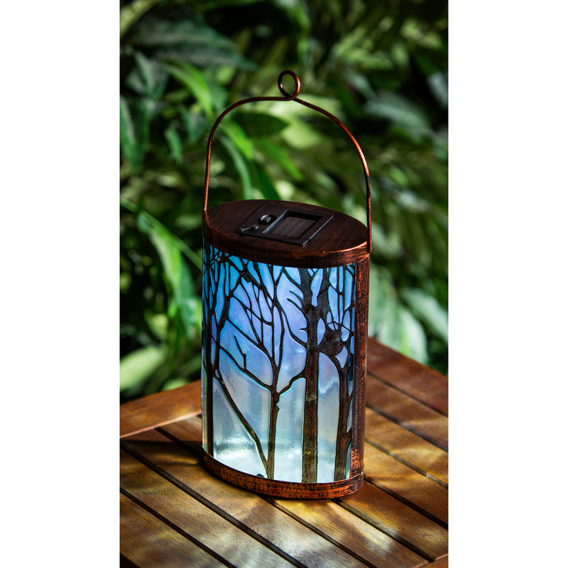 Handpainted Solar Glass Lantern, Forest at Dawn,5.91"x3.74"x9.45"inches