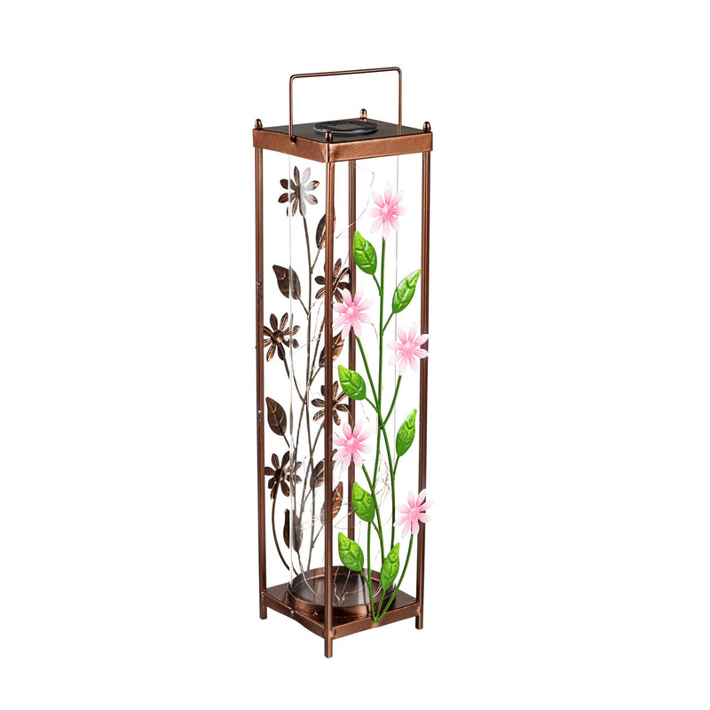 22.5"H Solar Statement Lantern, Pink Wildflowers,5.5"x5.5"x22.64"inches