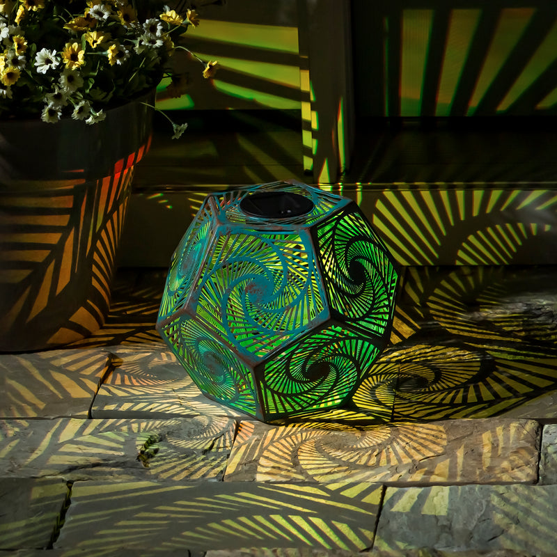 Solar Color Changing Metal Cut Out Lantern, Large,10"x10"x8.5"inches