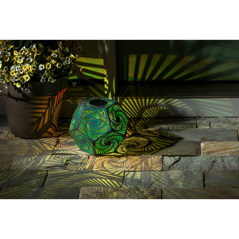 Solar Color Changing Metal Cut Out Lantern, Large,10"x10"x8.5"inches