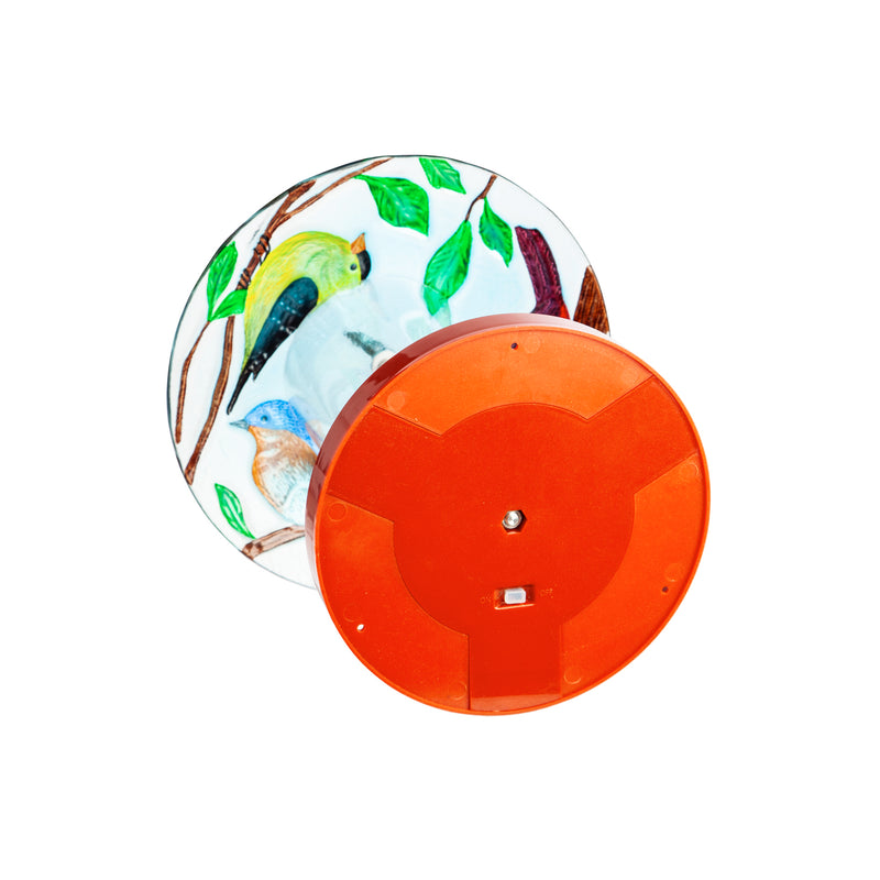 Solar Bird Feeder with Hand Painted and Embossed Glass, Trio of Birds,2sp7217