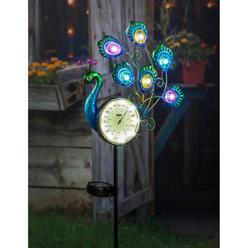 36"H Solar Peacock Thermometer Stake, 8.3"x1.2"x36"inches