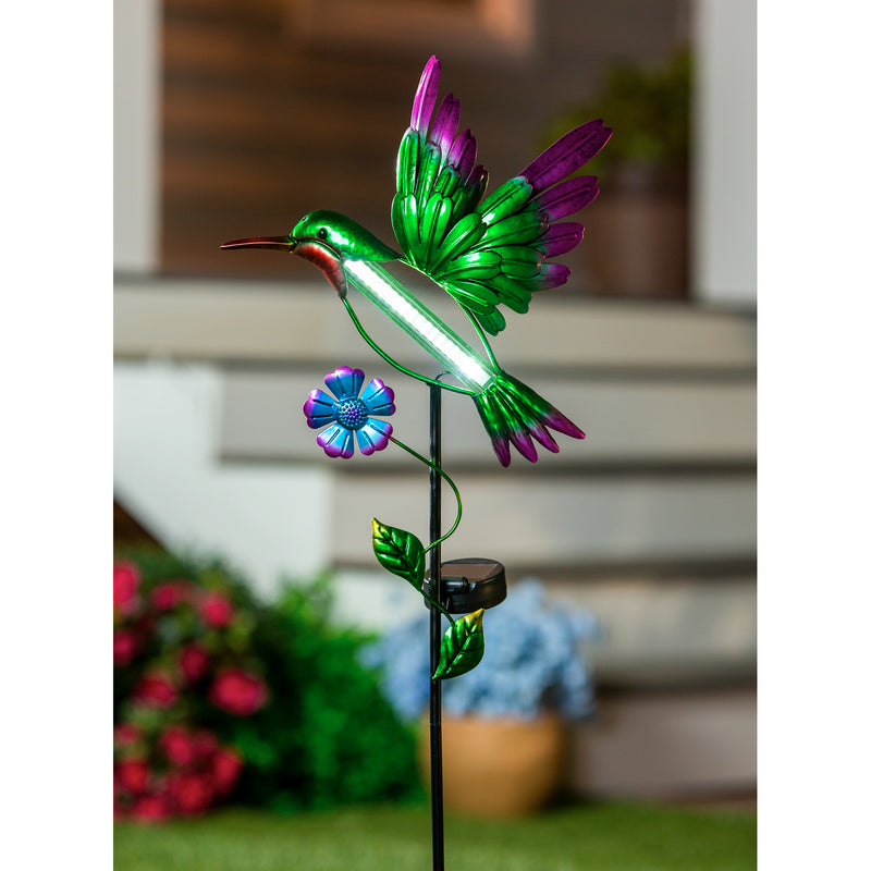 37"H Solar Drip Light Garden Stake, Flying Hummingbird, 10.83"x2.36"x37.6"inches