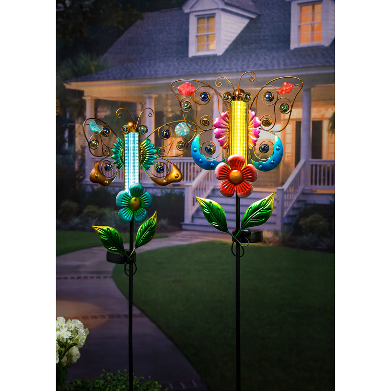 36"H Solar Drip Light Garden Stake, Butterfly, 2 Asst, 11.02"x2.56"x36.02"inches