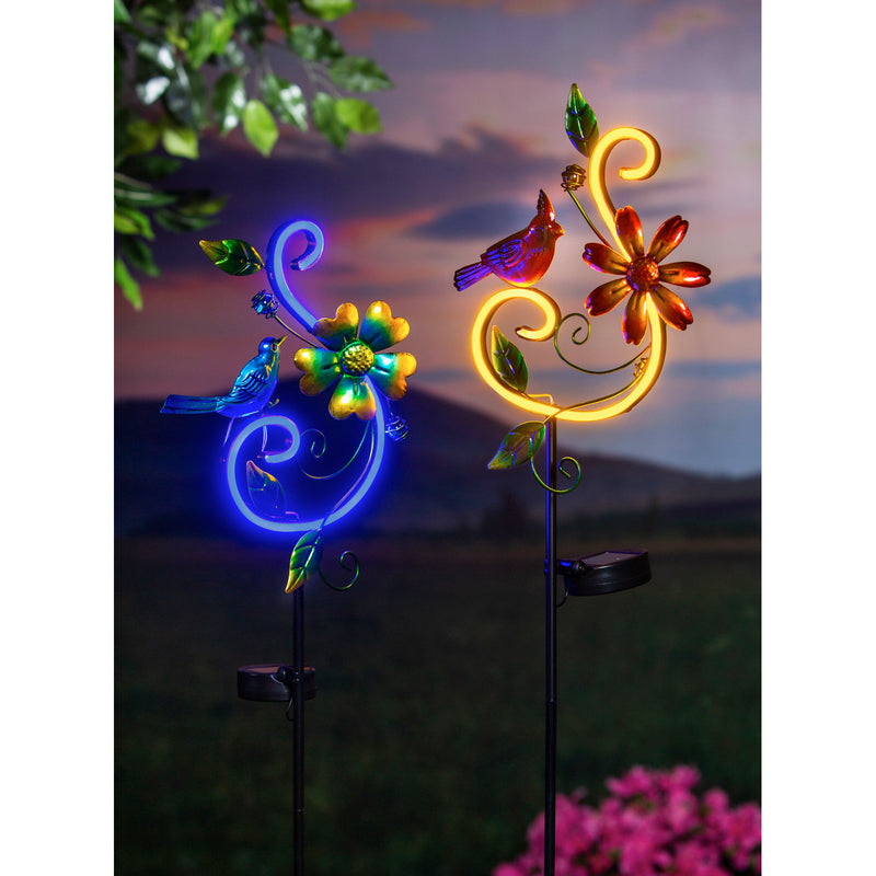 36"H Solar Neon Color Lights Garden Stake, Cardinal and Bluebird, 2 Asst, 7.68"x2.36"x36.81"inches