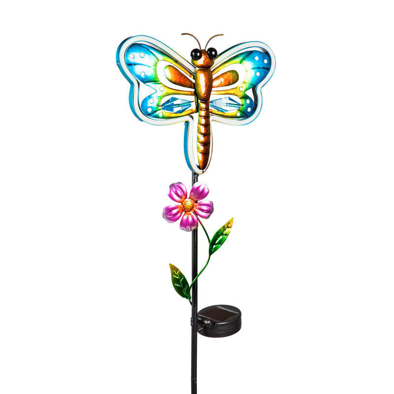 36"H Solar Neon Color Lights Garden Stake, Dragonfly and Butterfly, 2 Asst, 21"x6.5"x91.5"inches