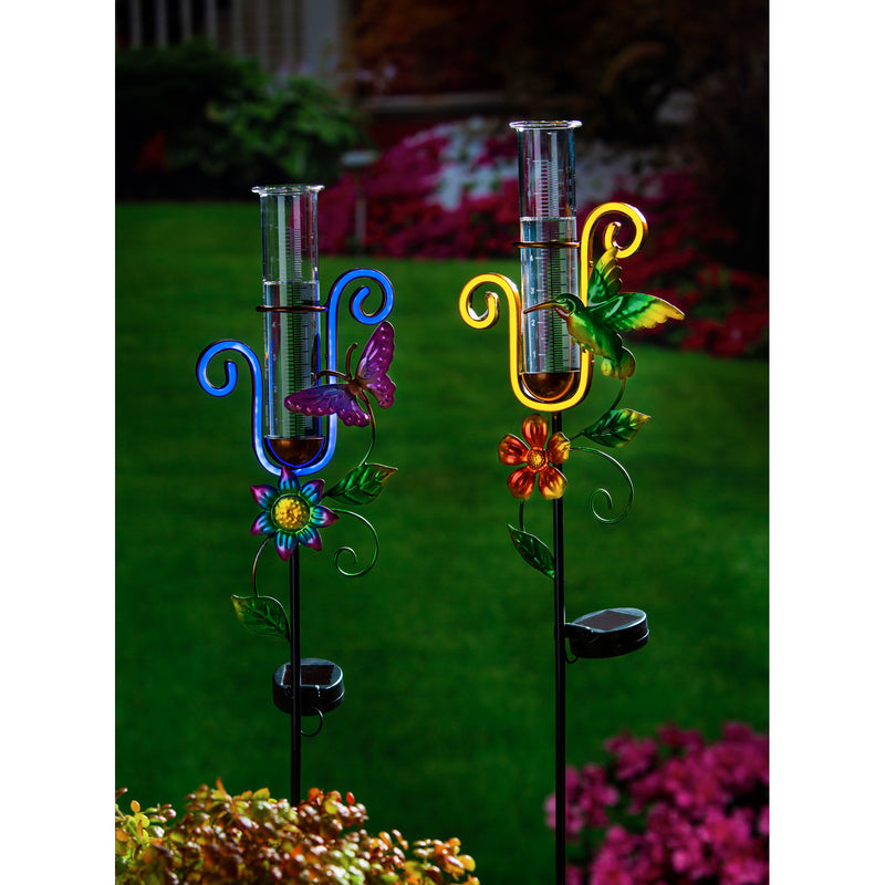 37"H Solar Neon Color Lights Rain Gauge Garden Stake, 2 Asst, 6.69"x2.95"x37.01"inches