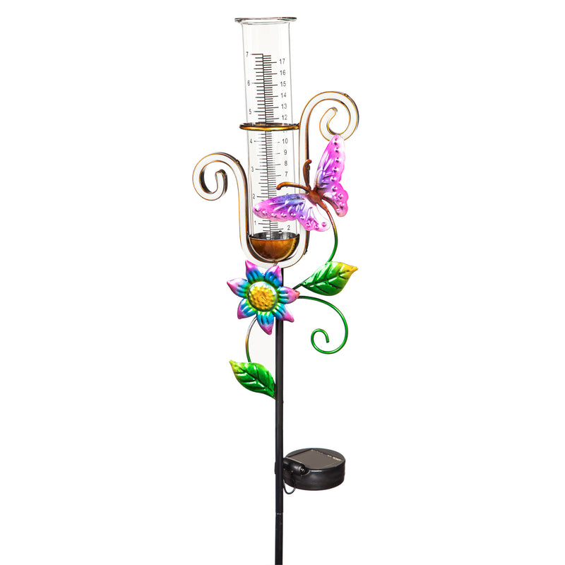 37"H Solar Neon Color Lights Rain Gauge Garden Stake, 2 Asst, 6.69"x2.95"x37.01"inches