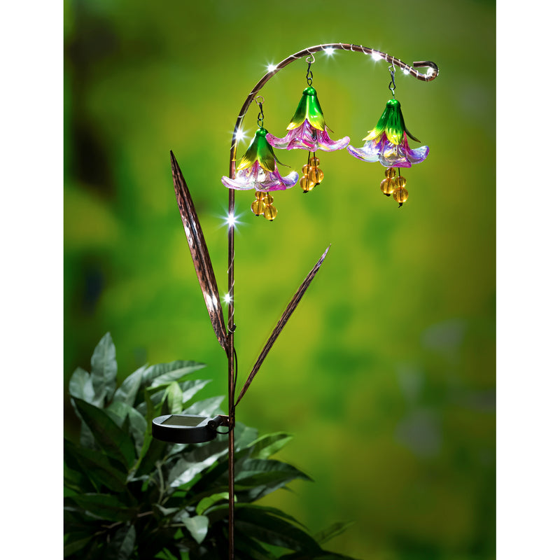 42"H Twinkling Light Solar Garden Stake, Trio of Glass Flowers, 2 Asst, 13"x3.5"x42"inches