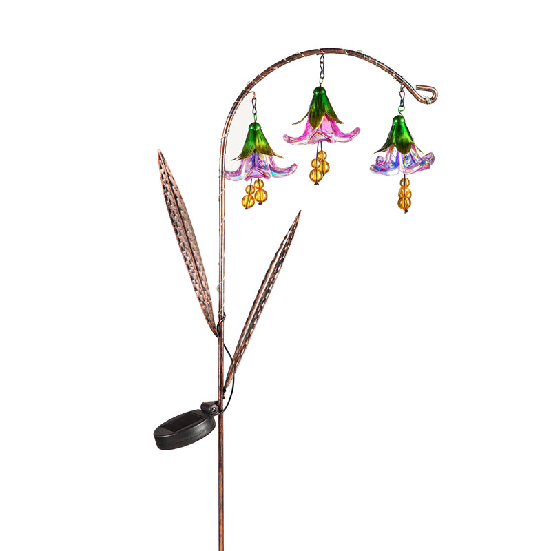 42"H Twinkling Light Solar Garden Stake, Trio of Glass Flowers, 2 Asst, 13"x3.5"x42"inches