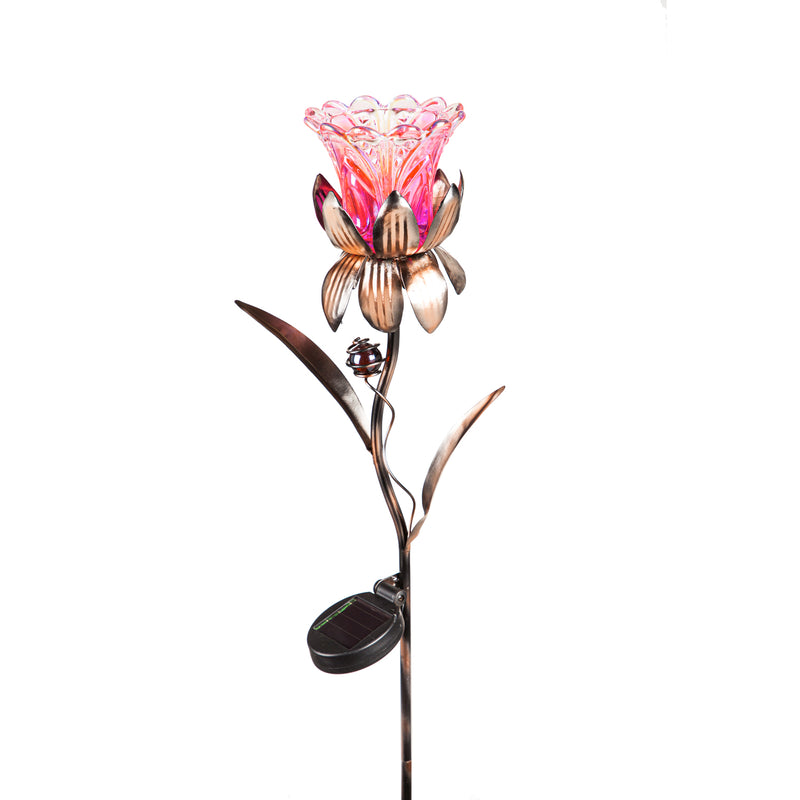 38.25"H Solar Garden Stake, Iridescent Flower, 2 Asst, 7"x5"x38.25"inches