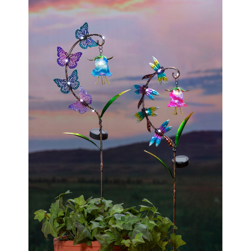 38"H Solar Garden Stake with Twinkling Lights, Butterfly and Dragonfly, 2 Asst, 9"x3.25"x38"inches