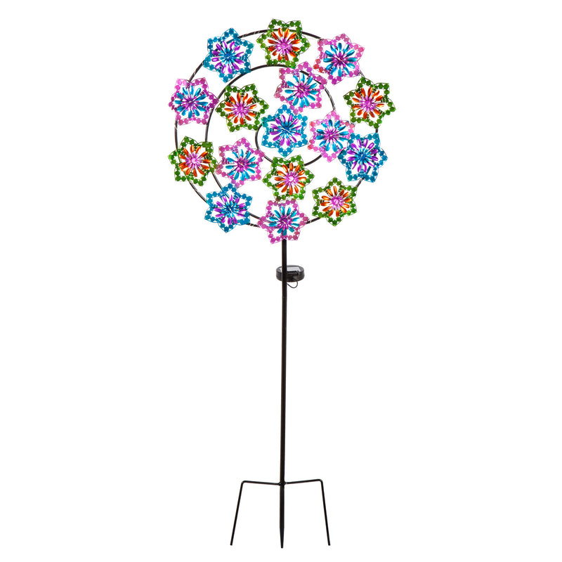 44" H Chasing Light Solar Garden Stake, Purple and Orange Florals, 17"x1.5"x44"inches