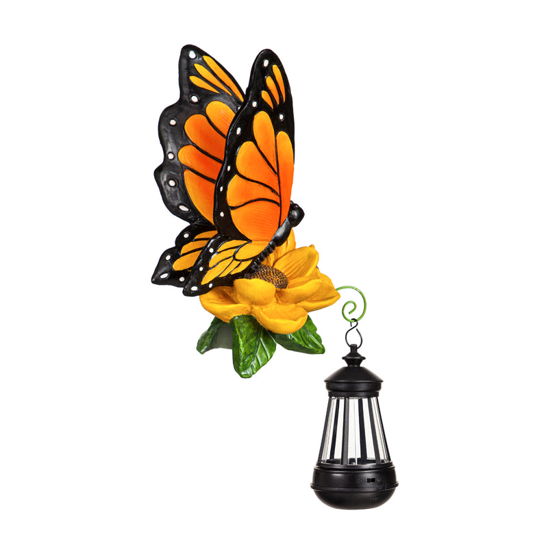 Fence Hanger with Solar Lantern, Butterfly, 14.96"x4.92"x6.3"inches