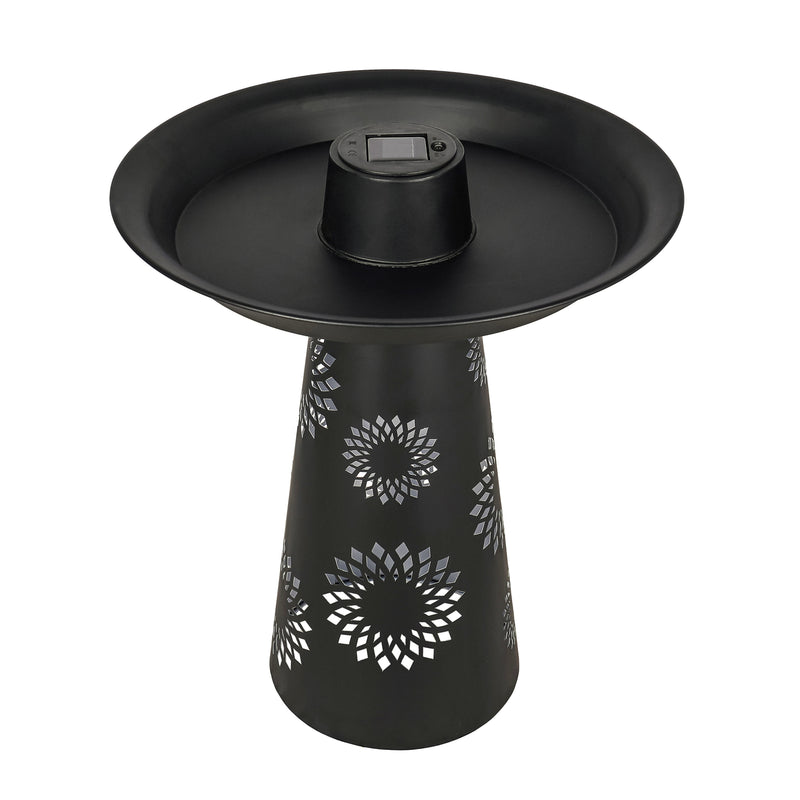Solar Laser Cut Metal Bird Bath with Pedestal, Grey,2sp7873