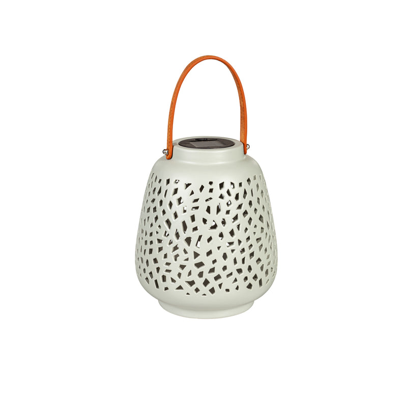Ceramic Speckled Cut Out Solar Lantern,2sp8233