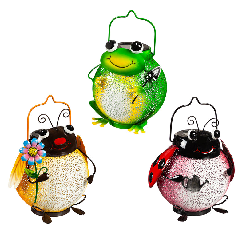 6"H Solar Lantern, Light Casting Garden Critters, 3 Designs, 2 Each, 6 Pieces Total,2sp8241