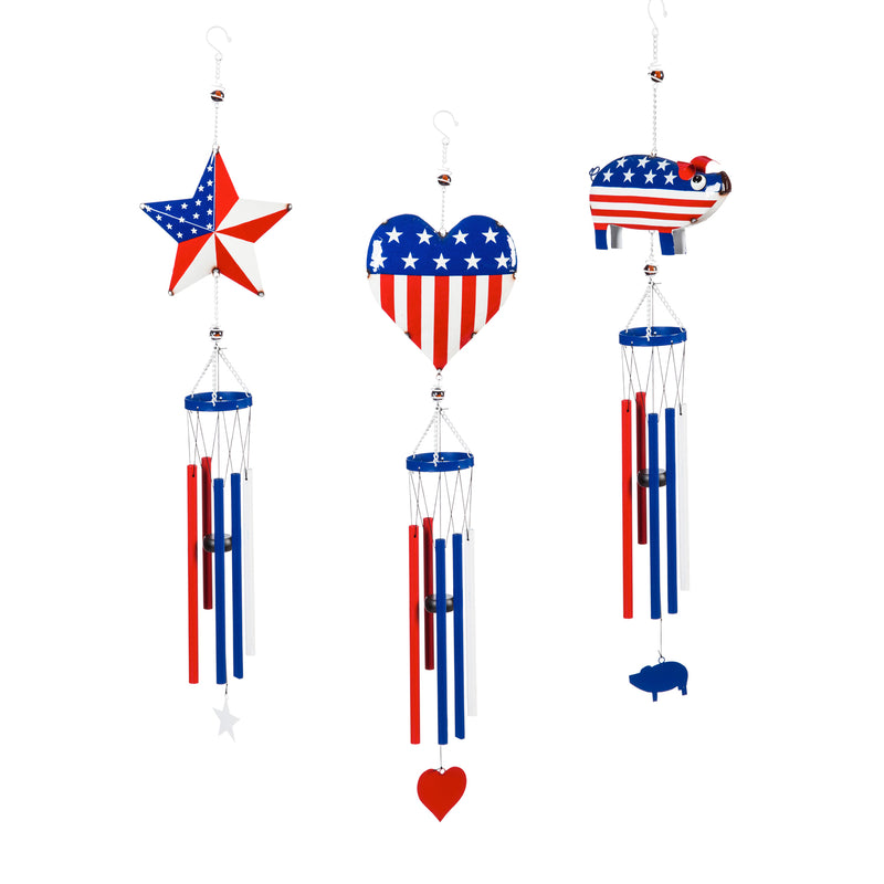 Windchime,  Americana Pig, Heart, Star, 3 ASST,2wc1750