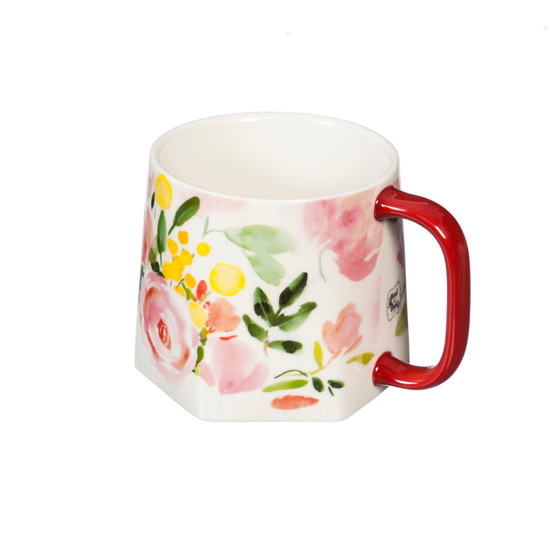 Ceramic Geometric Shaped Cup, 10 OZ, Happy Life,3agc7480
