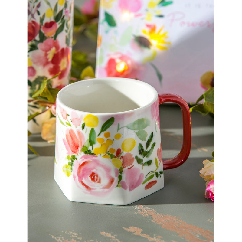 Ceramic Geometric Shaped Cup, 10 OZ, Happy Life,3agc7480