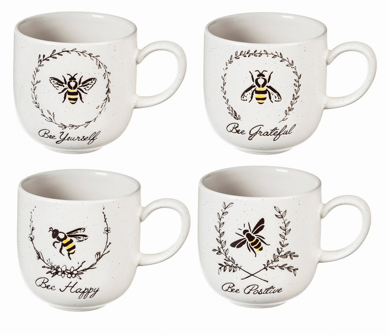 Bee Sayings Ceramic Cup, Set of 4-5 x 4 x 4 Inches