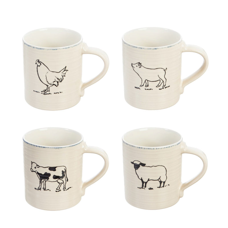 Ceramic Cup, 16 OZ with  bow, Farmhouse, 4 Asst,3amh082