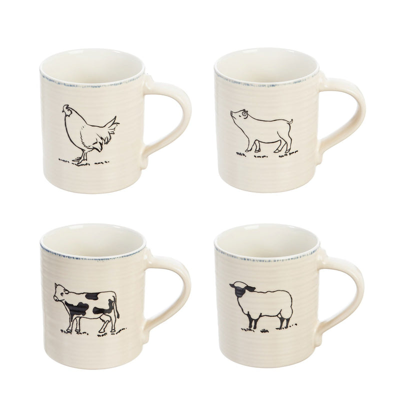 Cypress Home Farmhouse Ceramic Cup, Set of 4-16 OZ