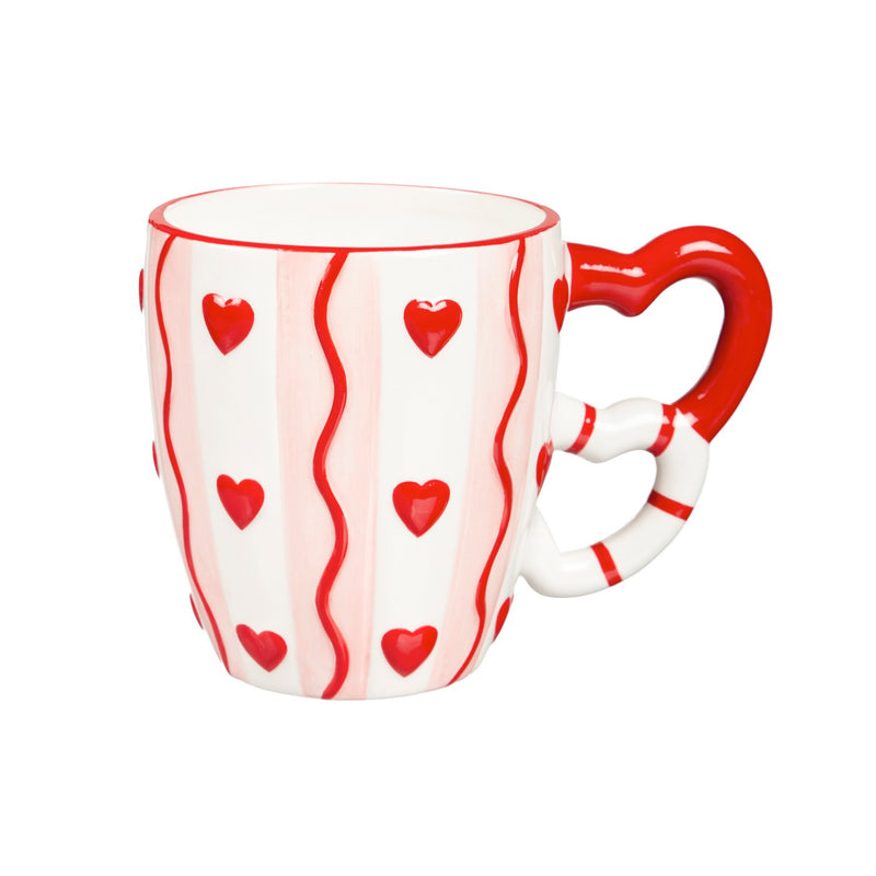 14 OZ Hearts Ceramic Cup, 6"x3.75"x4.5"inches
