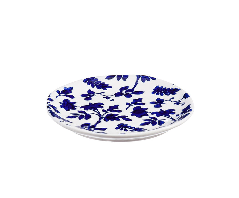 Debossed Ceramic 6'' Appetizer Plate w/caddy, Blue Floral Toile