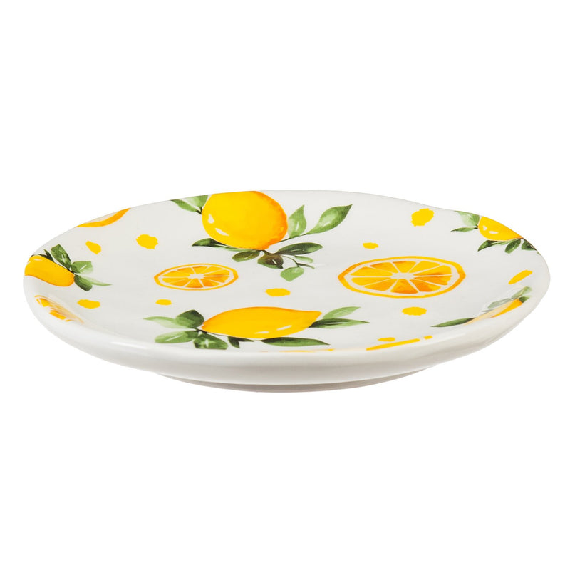Ceramic, 6'' Appetizer Plates w/ caddy, Lemon Drop Collection,3apc7410