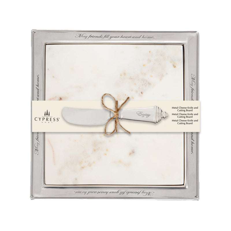Evergreen Stainless Steel and Marble Cheese Knife and Cutting Board Gift Set, 11'' x 0.5'' x 11'' inches