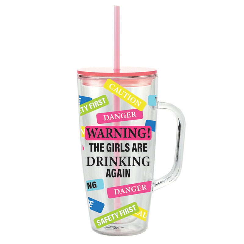 24 OZ Double Wall Tumbler with Straw, The Girls Are Drinking, 4.75"x3.75"x7.75"inches